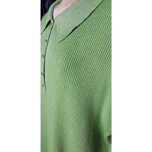 Vintage Quacker Factory Lime Green & Silver Ribbed‎ Polo Size 2X - Picture 2 of 5